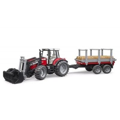 TRACTEUR ROUGE AVEC TRAILER BOIS