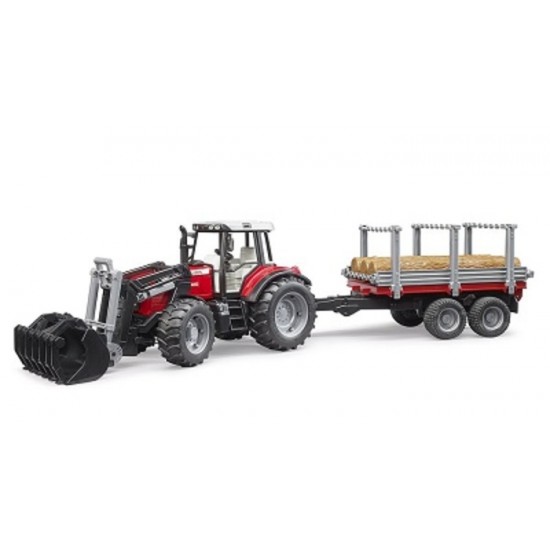 TRACTEUR ROUGE AVEC TRAILER BOIS