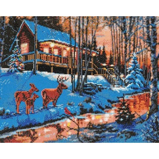 TOILE DIAMANT / CABINE EN FORET DANS UN CADRE AVEC...