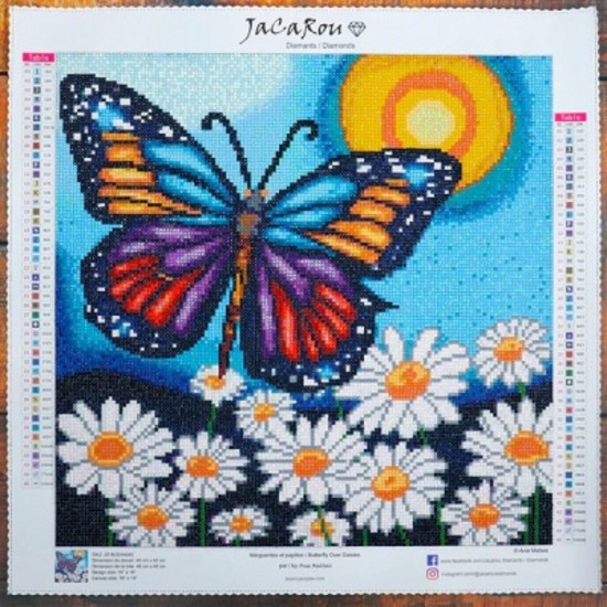 TOILE DIAMANT / MARGUERITES ET PAPILLON