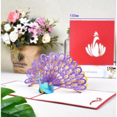   Carte de vœux - PAONNE - POP UP 3D