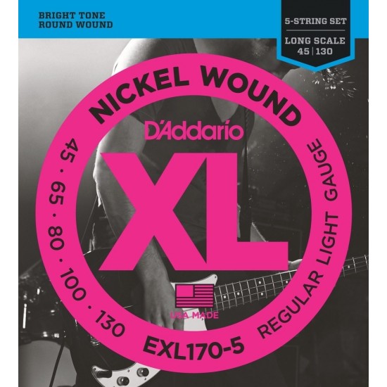 EXL170-5 - cordes de basse Nickel Round enroulée 5 cordes longue échelle 40-95 D'ADDARIO