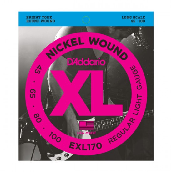 EXL170 - cordes de basse Nickel Round enroulée Longue échelle 45-100 D'ADDARIO