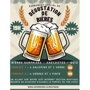 Évènement dégustation de bière (22 mai)...
