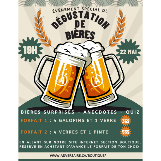 Événement dégustation de bière (22 mai) forfait 2