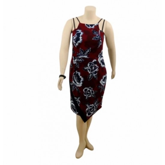 Robe midi bordeaux fleurie à double bretelles