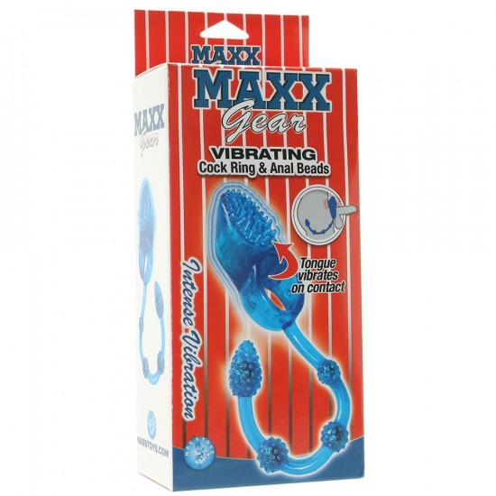 Nouveauté Anneau pénien vibrant et perles anales Maxx Gear en bleu