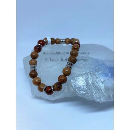 Bracelet jaspe rouge et bois