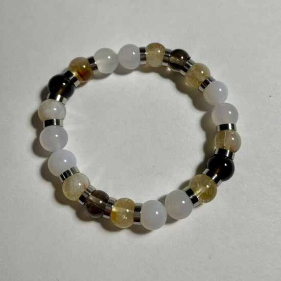 Bracelet citrine, quartz clair et quartz fumé