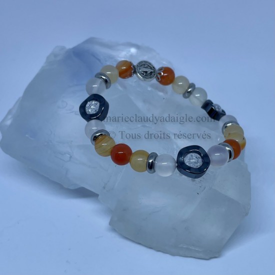 Bracelet citrine, cornaline, hématite et quartz...