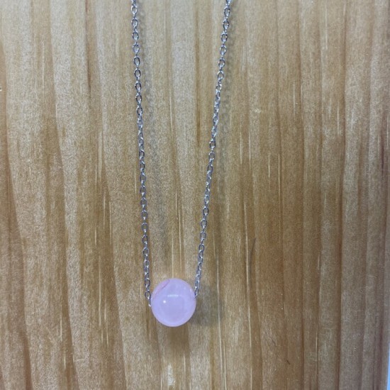 Pendentif quartz rose et acier inoxydable