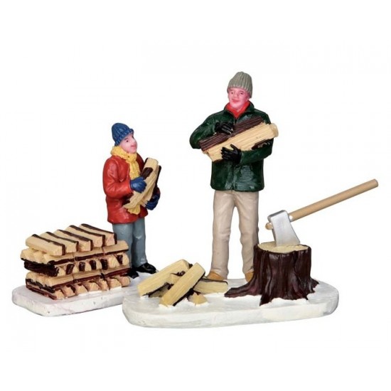 Figurines Père et fils coupant du bois # 52323