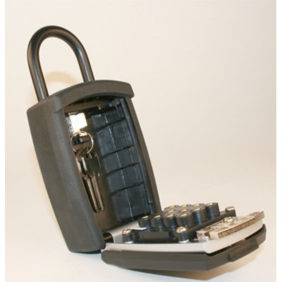 Cadenas ''cache-clé'' avec porte et bouton poussoir 