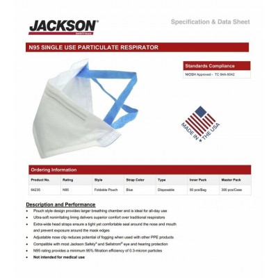 Masque jetable JACKSON N95 respirateurs contre les particules (50 pcs)