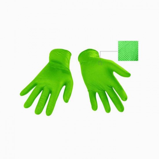 Gant jetable en nitrile Vert 6 mm sans poudre avec fini texturé en motif diamant  (bte 100)