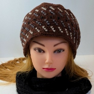 Tuque Inuit / Nassak Prune - motifs gris/bleu