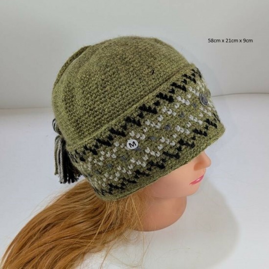 Tuque Inuit / Nassak Verte - motifs gris/noir