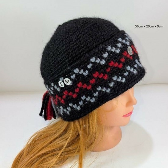 Tuque Inuit / Nassak noire grise et rouge