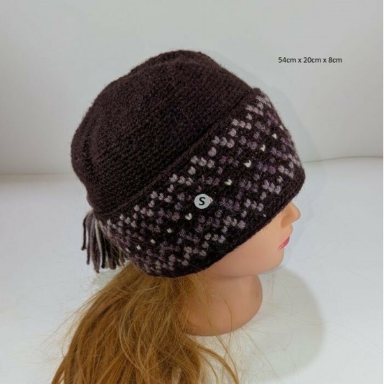 Tuque Inuit / Nassak Prune - motifs tons de rose