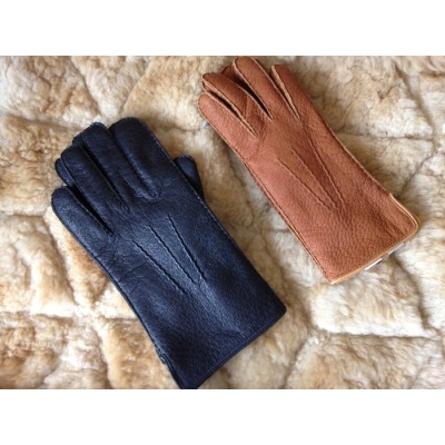 Gants en cuir de pécari doublés d'alpaga  