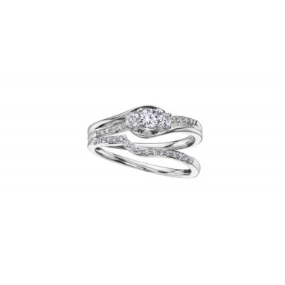 Jonc de mariage pour femme en or blanc 10K avec diamants 0.08 carat (DD2714)