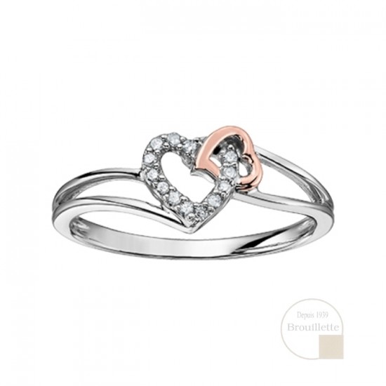 Bague pour femme en or blanc et rose 10K avec diamants 0.05 carat (DD2589)