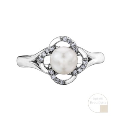 Bague pour femme en or blanc 10K avec perle et...