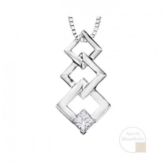 Pendentif pour femme en or blanc 10K avec diamant 0.08 carat (AM175)