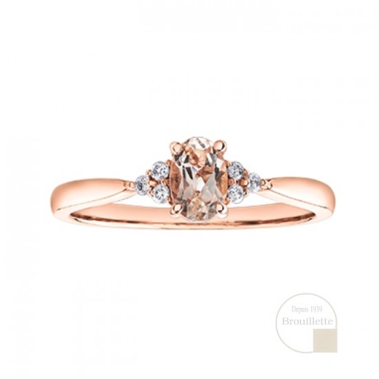 Bague pour femme en or rose 10K avec morganite et diamants 0.06 carat (DD7681)