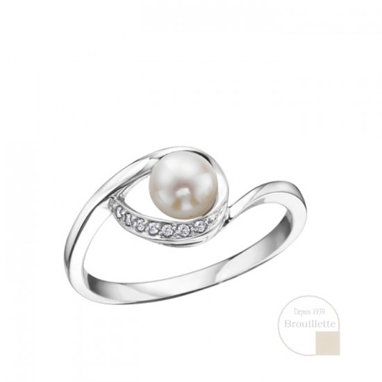 Bague pour femme en or blanc 10K avec perle et...