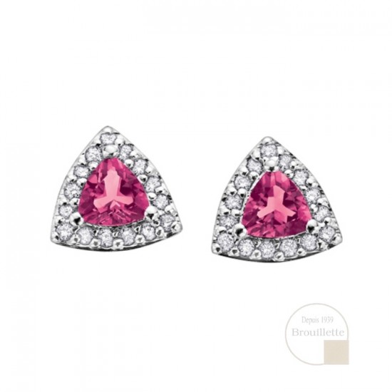 Boucles d'oreilles en or blanc 10K avec tourmalines et diamants 0.15 carat (DX527PT)