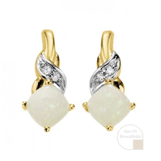 Boucles d'oreilles en or jaune 10K avec opales et diamants 0.02 carat (DD2493)