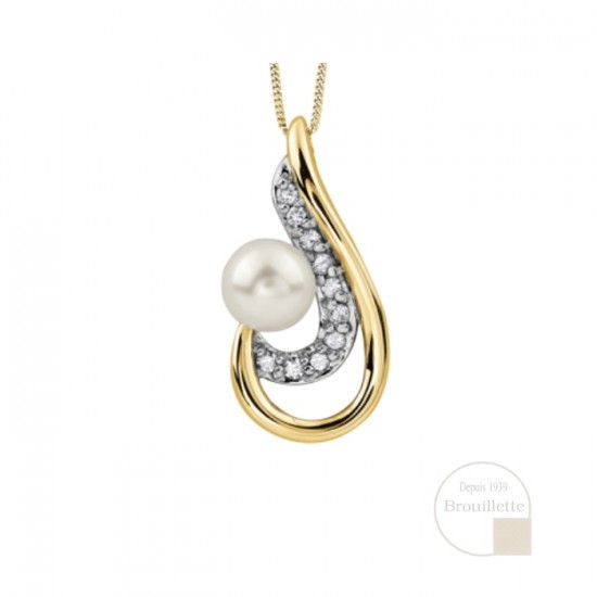 Pendentif pour femme en or jaune 10K avec perle et diamants 0.050 carat (DD2620)