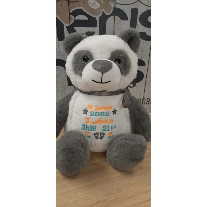 Panda Gris Tummi, PELUCHE AVEC BRODERIE PERSONNALISÉE Panda Gris Tummi, PELUCHE AVEC BRODERIE PERSONNALISÉE