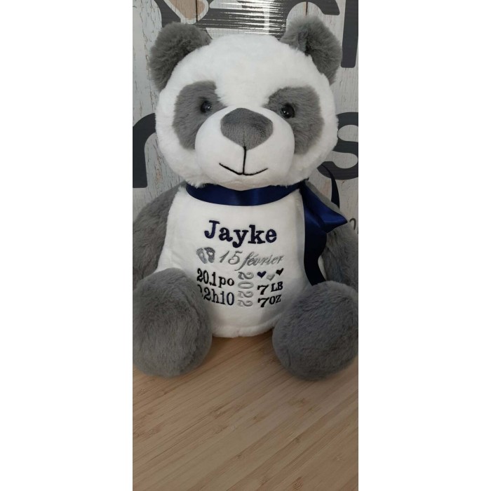 Panda Gris Tummi, PELUCHE AVEC BRODERIE PERSONNALISÉE Panda Gris Tummi, PELUCHE AVEC BRODERIE PERSONNALISÉE