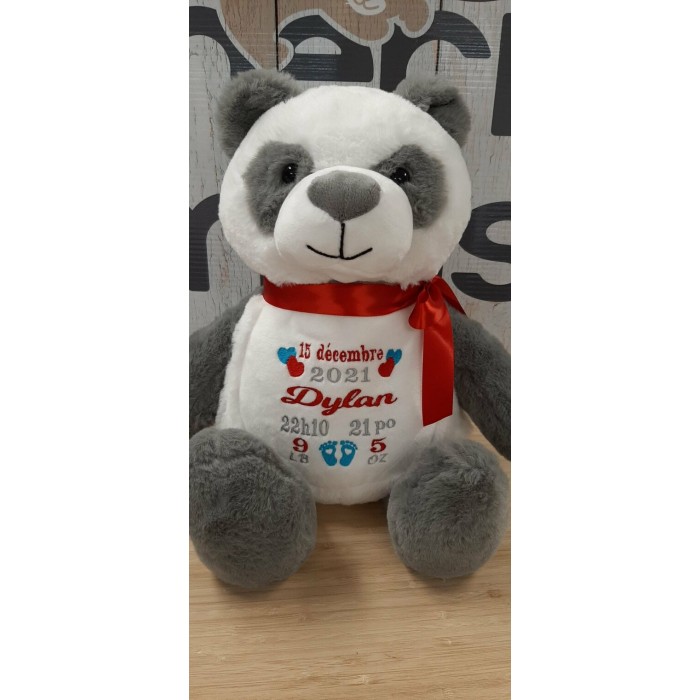 Panda Gris Tummi, PELUCHE AVEC BRODERIE PERSONNALISÉE Panda Gris Tummi, PELUCHE AVEC BRODERIE PERSONNALISÉE