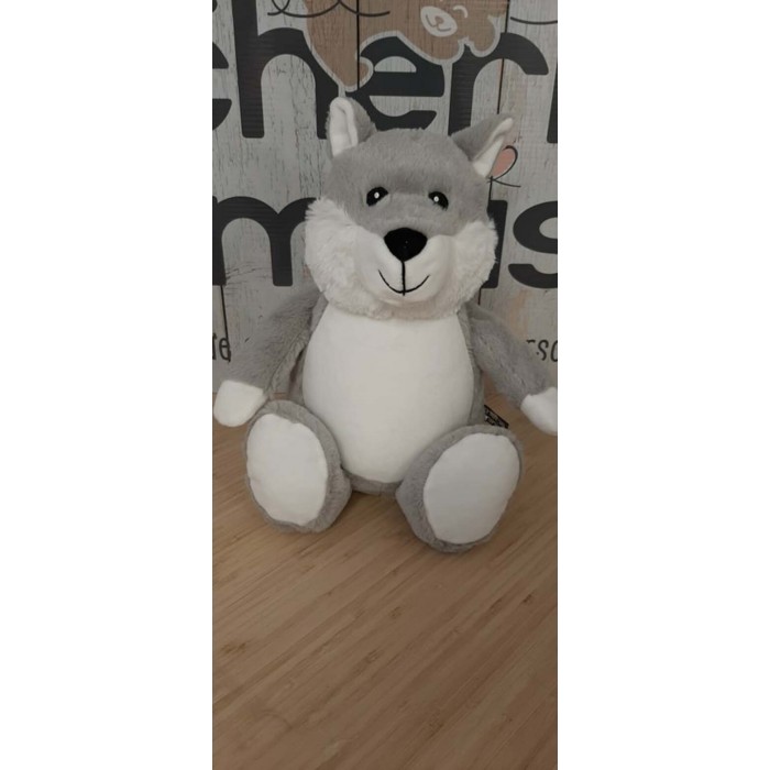 Duo Hemrick le loup , peluche et doudou avec broderie personnalisée Duo Hemrick le loup , peluche et doudou avec broderie personnalisée