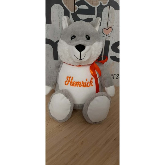 Duo Hemrick le loup , peluche et doudou avec broderie personnalisée Duo Hemrick le loup , peluche et doudou avec broderie personnalisée