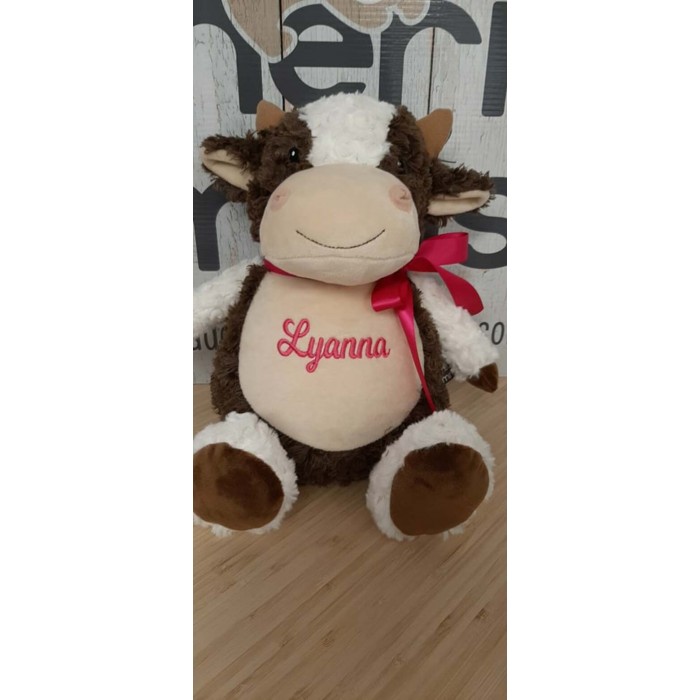 Duo Lyanna la vache , peluche et doudou avec broderie personnalisée Duo Lyanna la vache , peluche et doudou avec broderie personnalisée