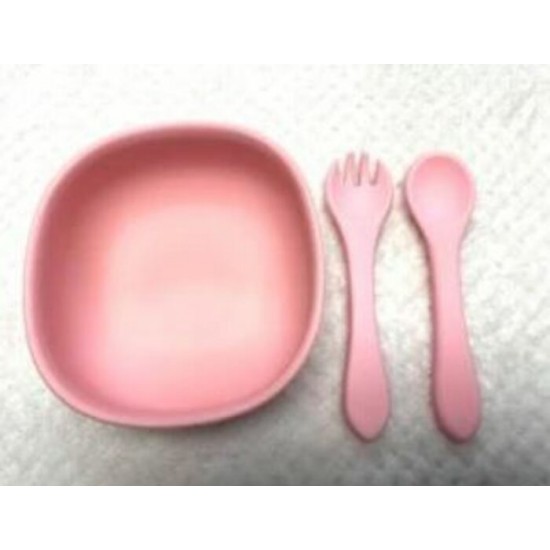 Duo plat et ustensiles en silicone Rose Duo plat et ustensiles en silicone Rose