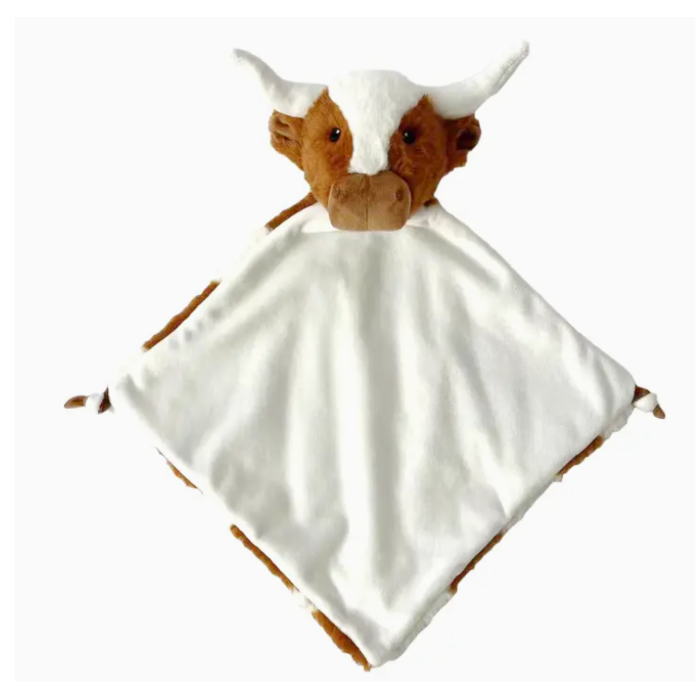 Duo vache longhorn, peluche et doudou avec broderie personnalisée Cubbies Duo vache longhorn, peluche et doudou avec broderie personnalisée Cubbies