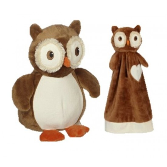 Duo Hibou Buddy , peluche et doudou avec broderie...