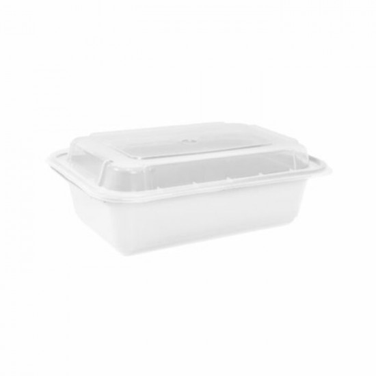  CONTENANTS EN PLASTIQUE AVEC COUVERCLES 24OZ RECTANGULAIRE BLANC / CHEF ELITE