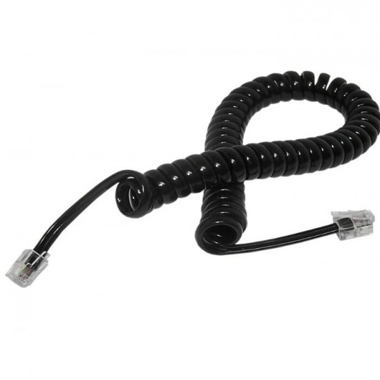 Cordon spirale noir extra-long pour combiné téléphonique – 15 pieds (RJ9)