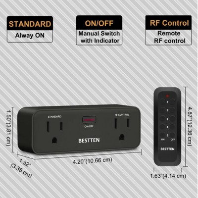 5 prises contrôlables à distance avec 2 télécommandes