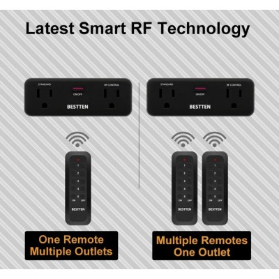 5 prises contrôlables à distance avec 2 télécommandes