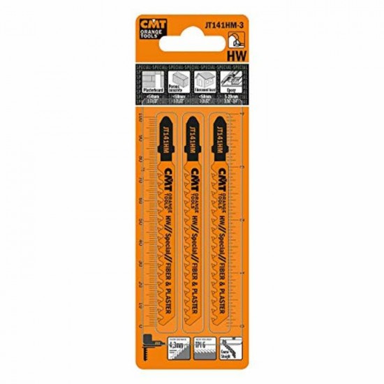 JT141HM-3 | CMT JT141HM-3 Carbide Tipped Jig Saw Blades for Plasterboard and Fiber Cement, T-shank (3 Pack)