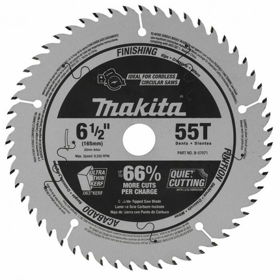 A-57071 | Lames pour scie circulaire plongeante 6-1/2 55T Bois, MDF, Lamellés