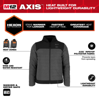 Manteau chauffant AXIS™ HEXON M12™ Milwaukee M102G-21 | Gris