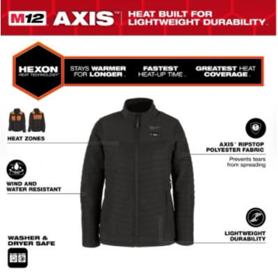 Manteau chauffant AXIS™ HEXON pour femme Milwaukee F102B-21 M12™ | Noir